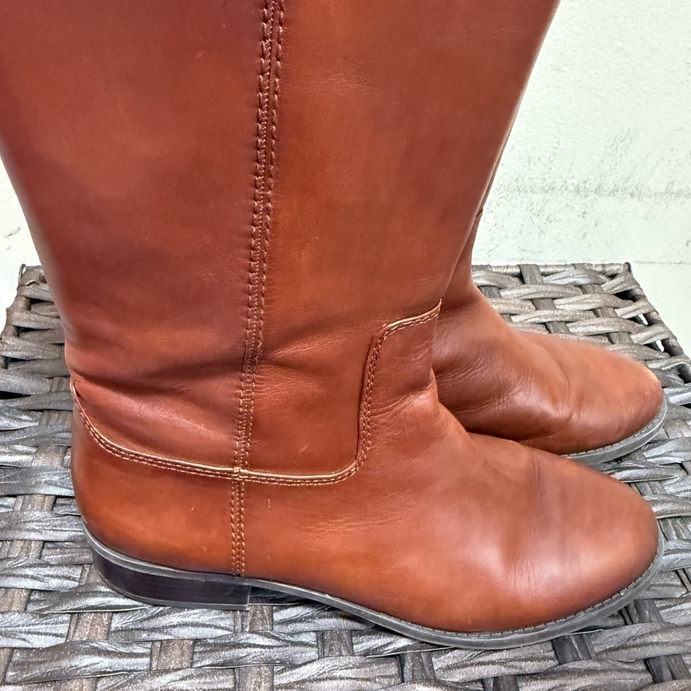 INC International Concepts Cognac Tall Leather Riding Boots, Size 10 Wide Calf - Picture 4 of 7